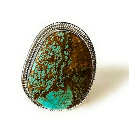 Navajo Sterling Silver & Number 8 Turquoise Adjustable Ring by Wydell Billie