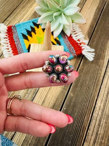 Handmade Sterling Silver & Pink Dream Mojave Cluster Adjustable Ring