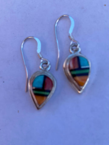 Navajo Turquoise Orange Spiny Drop Dangle Earrings