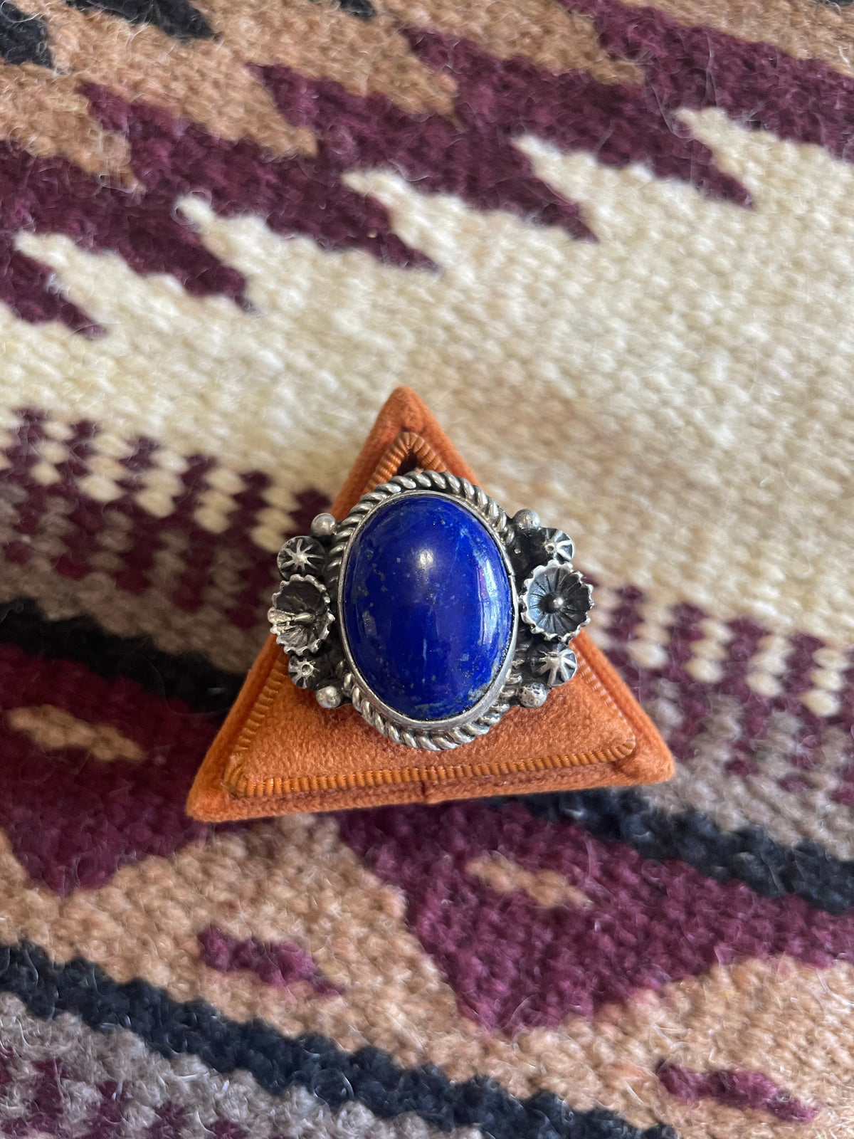 Navajo Lapis & Sterling Silver Flower Ring