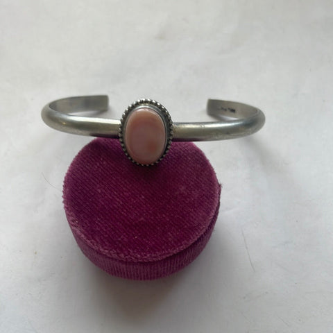 Navajo Pink Conch & Sterling Silver Adjustable Oval Cuff Bracelet Signed