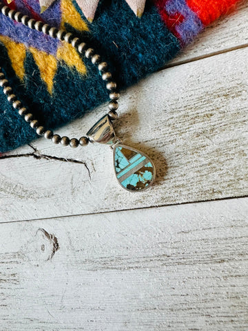 Navajo Number 8 Turquoise & Sterling Silver Teardrop Inlay Pendant