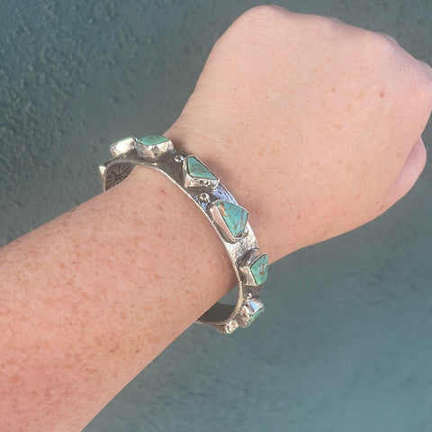 Zuni Turquoise Sterling Silver Bangle Bracelet By Jude Candeleria