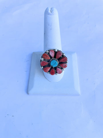 Navajo Sterling Silver And Red Spiny Ring Size 10