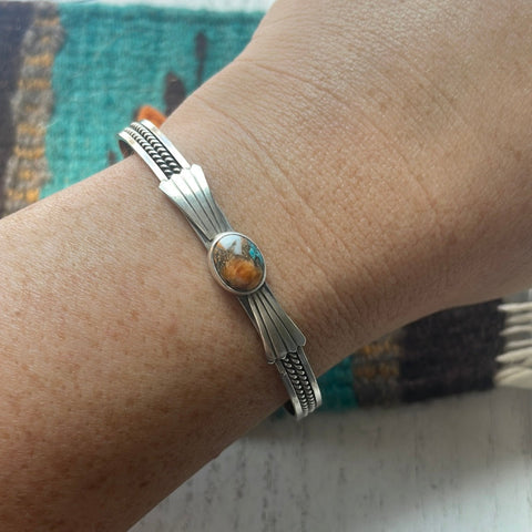 Navajo Spice And Sterling Silver Single Stone Adjustable Cuff Bracelet