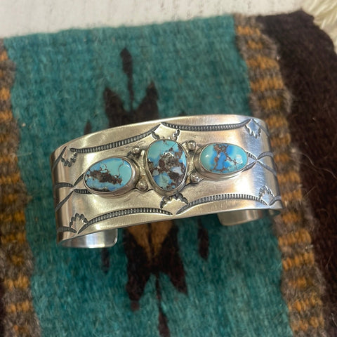 Navajo Golden Hills Turquoise & Sterling Silver Cuff Bracelet Signed