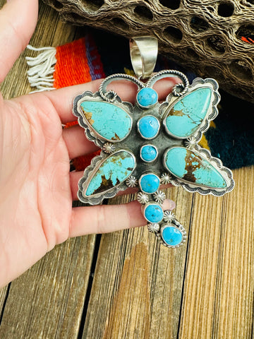 Navajo Turquoise & Sterling Silver Dragonfly Pendant By Shawn Cayatineto