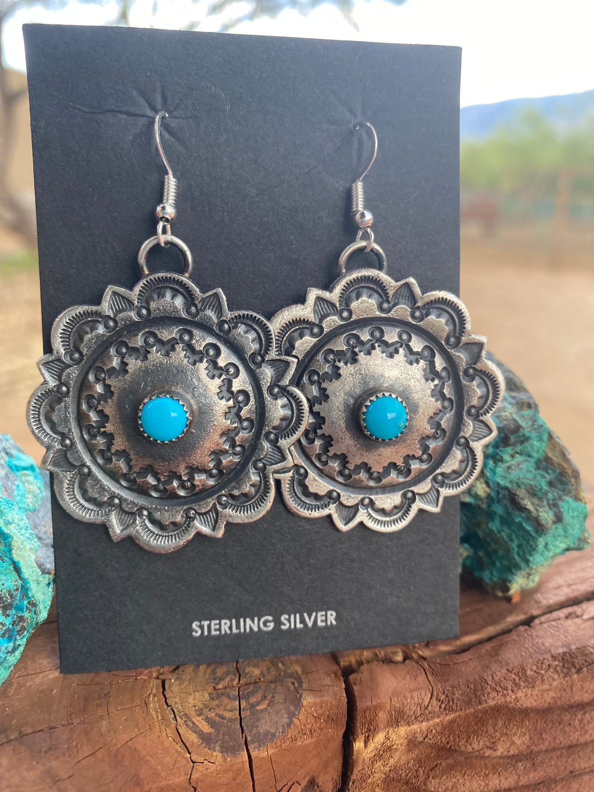 Navajo Turquoise & Sterling Silver Concho Dangle Earrings By Kevin Billah