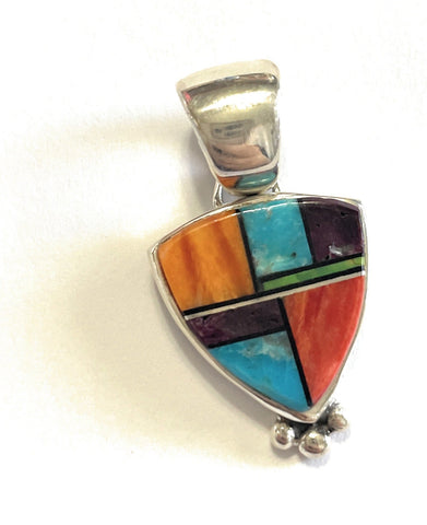 Navajo Multi Stone Inlay & Sterling Silver Pendant