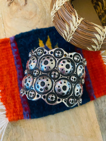 Navajo Hand Stamped Ball Sterling Silver Cuff Bracelet