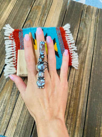 Navajo Golden Hills Turquoise & Sterling Silver Climber Ring Size 6 Signed