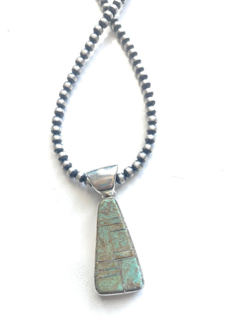 Number 8 Turquoise Inlay & Sterling Silver Pendant