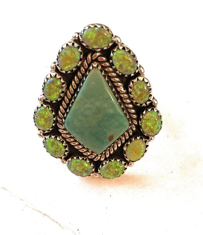 Handmade Sterling Silver, Turquoise & Opal Adjustable Ring