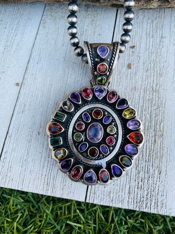 Vintage Navajo Natural Gemstone & Sterling Silver Pendant