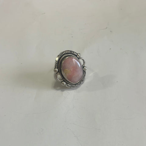 Gorgeous Navajo Pink Peruvian Opal And Sterling Silver Adjustable Ring