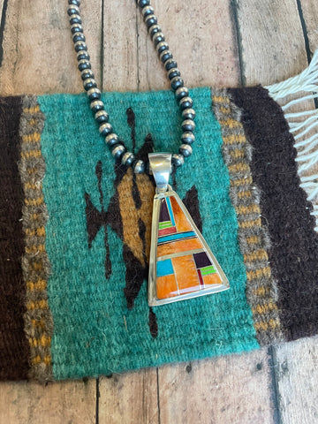 Navajo Multi Stone Inlay & Sterling Silver Pendant