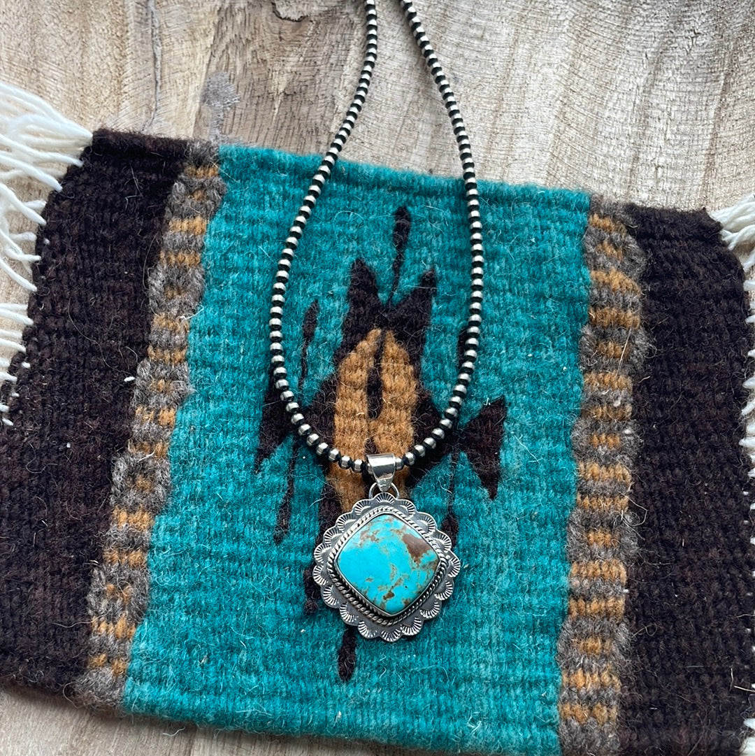 Handmade Sterling Silver & Turquoise Pendant Signed Nizhoni