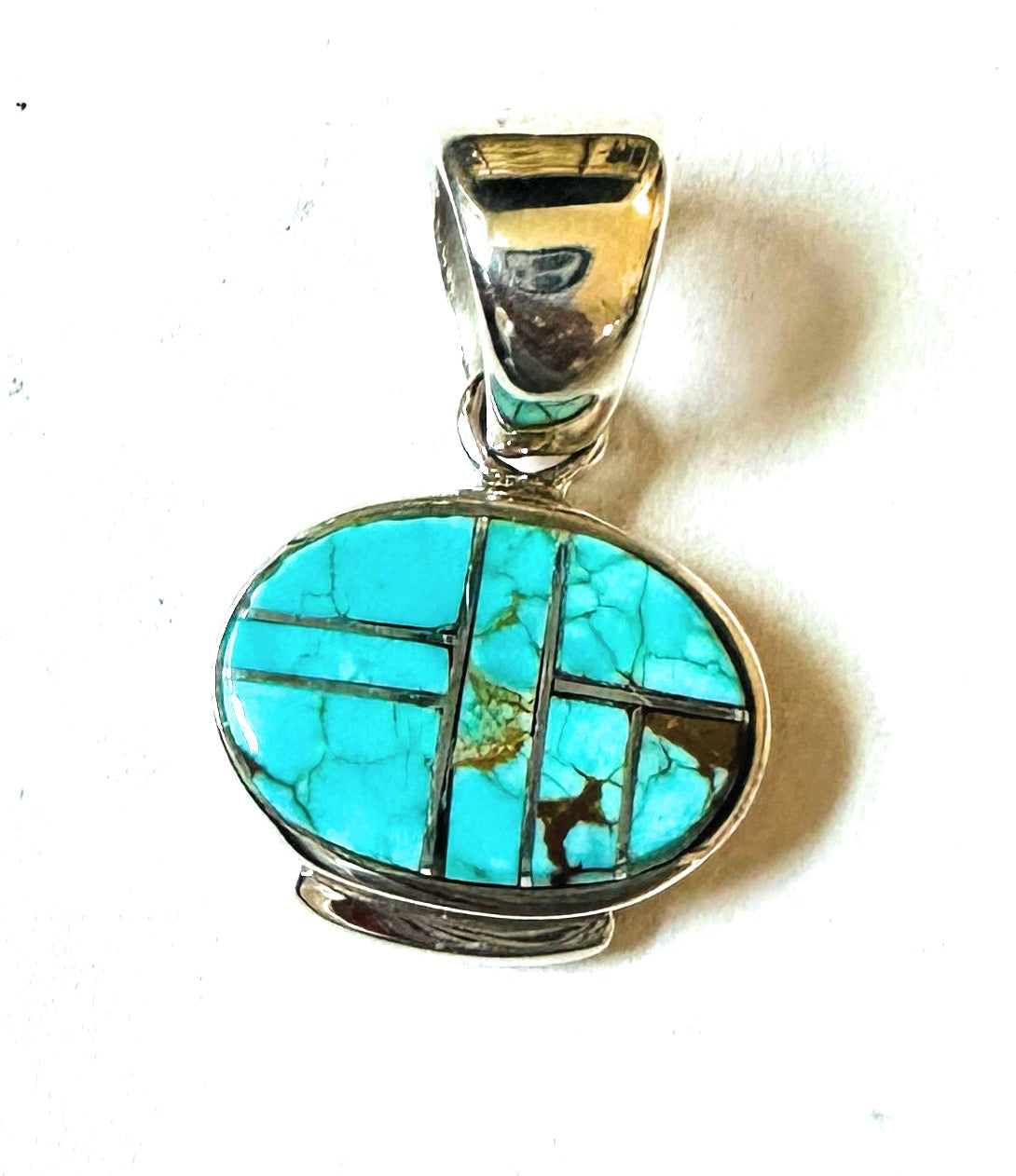 Navajo Number 8 Turquoise & Sterling Silver Opal Inlay Pendant