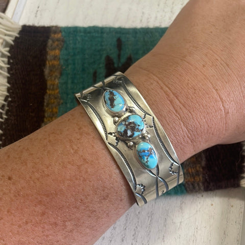 Navajo Golden Hills Turquoise & Sterling Silver Cuff Bracelet Signed