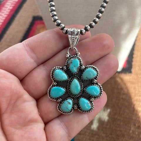 Handmade Sterling Silver & Turquoise Pendant signed Nizhoni