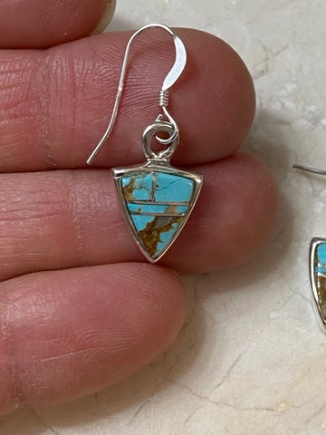 Navajo Turquoise 8 & Sterling Silver Petite Triangle Dangle Earrings set 1