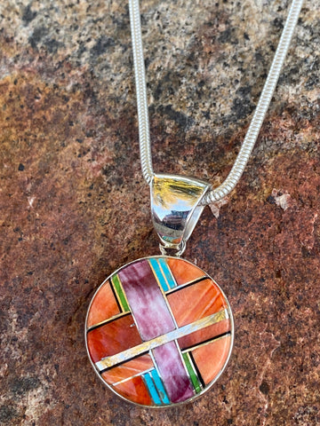 Navajo Turquoise, Orange spiny Pendant