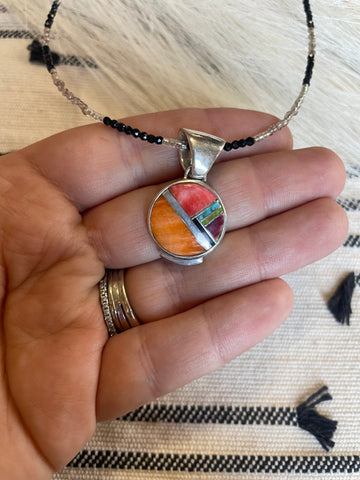 Navajo Multi Stone Inlay & Sterling Silver Pendant