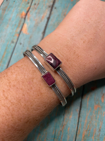 Navajo Purple Spiny & Sterling Silver Adjustable Cuff Bracelet