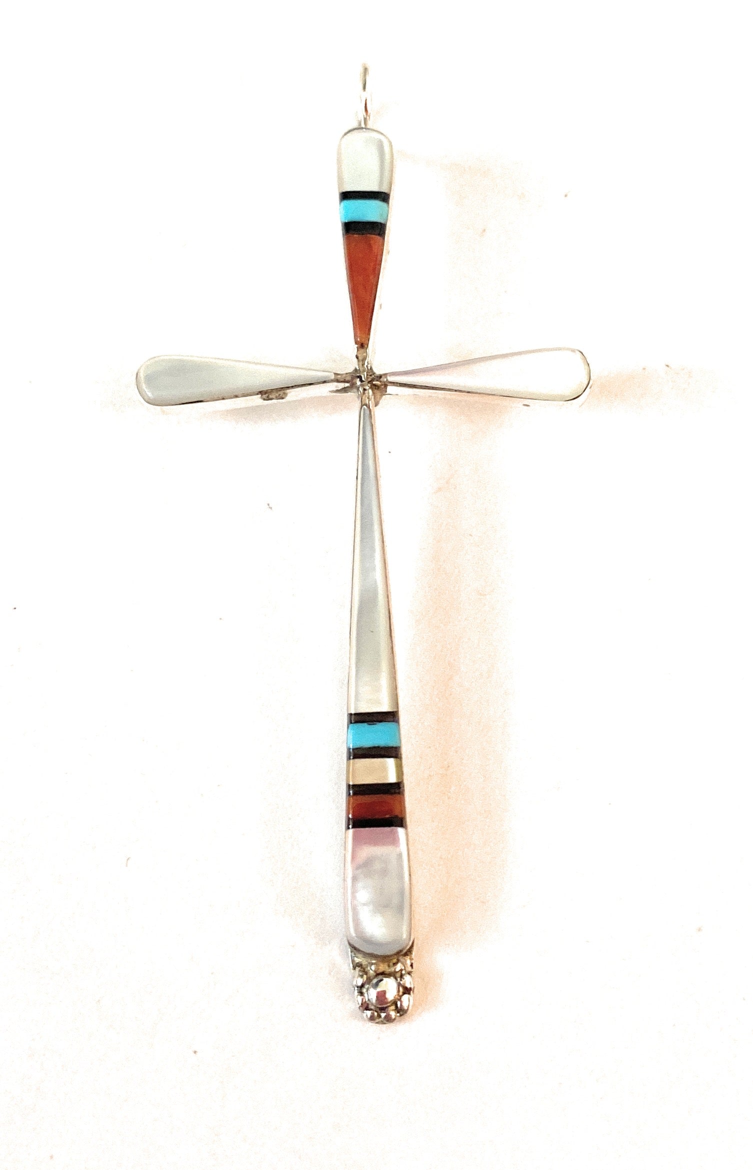 Zuni Multi Stone & Sterling Silver Inlay Cross Pendant