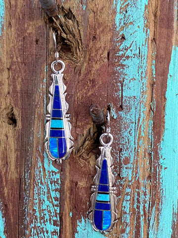 Navajo Lapis, Turquoise, Jagged Dangle Earrings