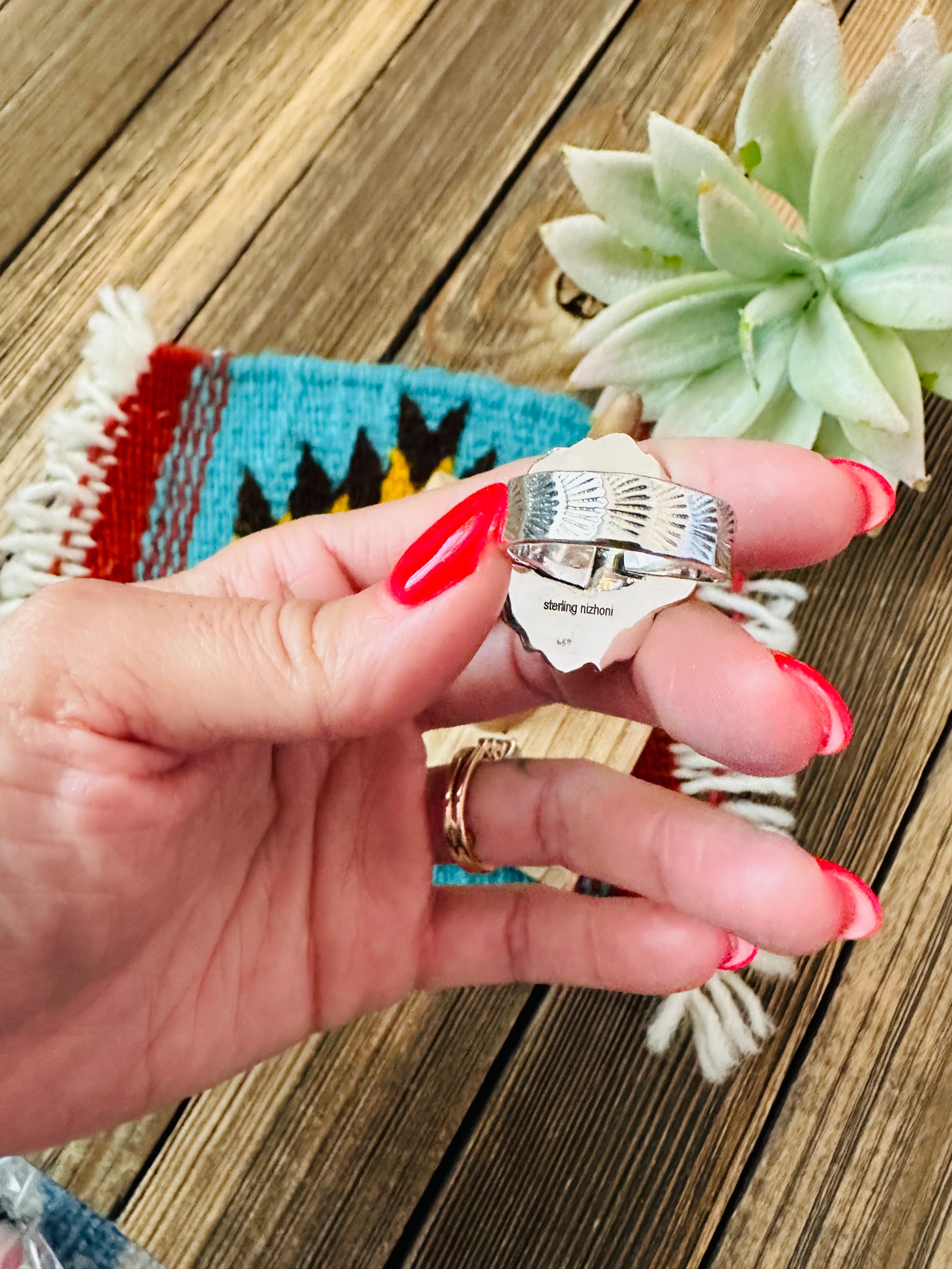 Handmade Sterling Silver & Queen Pink Conch Shell Adjustable Ring