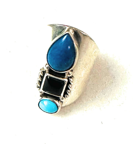 Handmade Sterling Silver & Multi Stone Ring Size 6.5