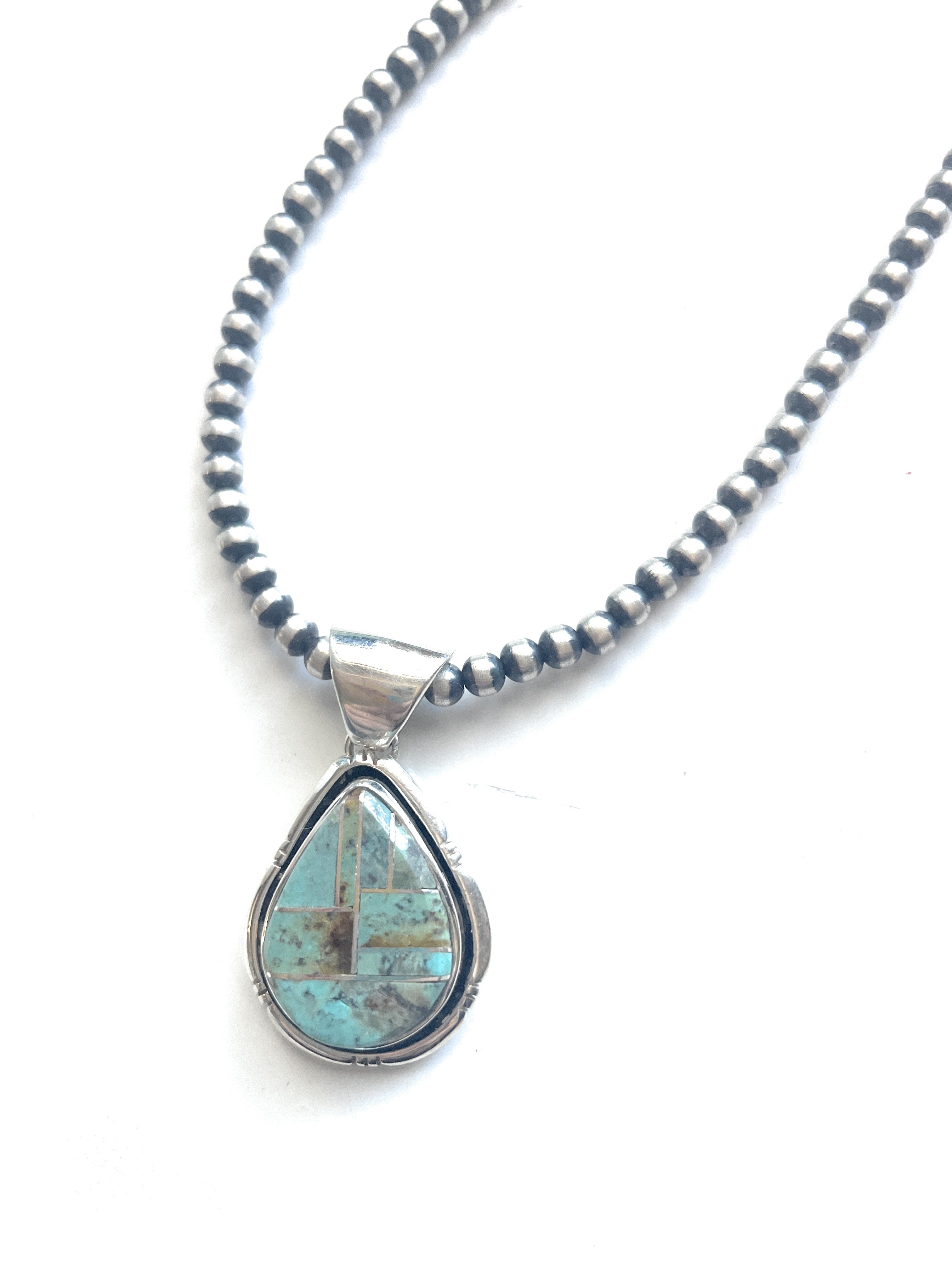 Number 8 Turquoise Inlay & Sterling Silver Pendant