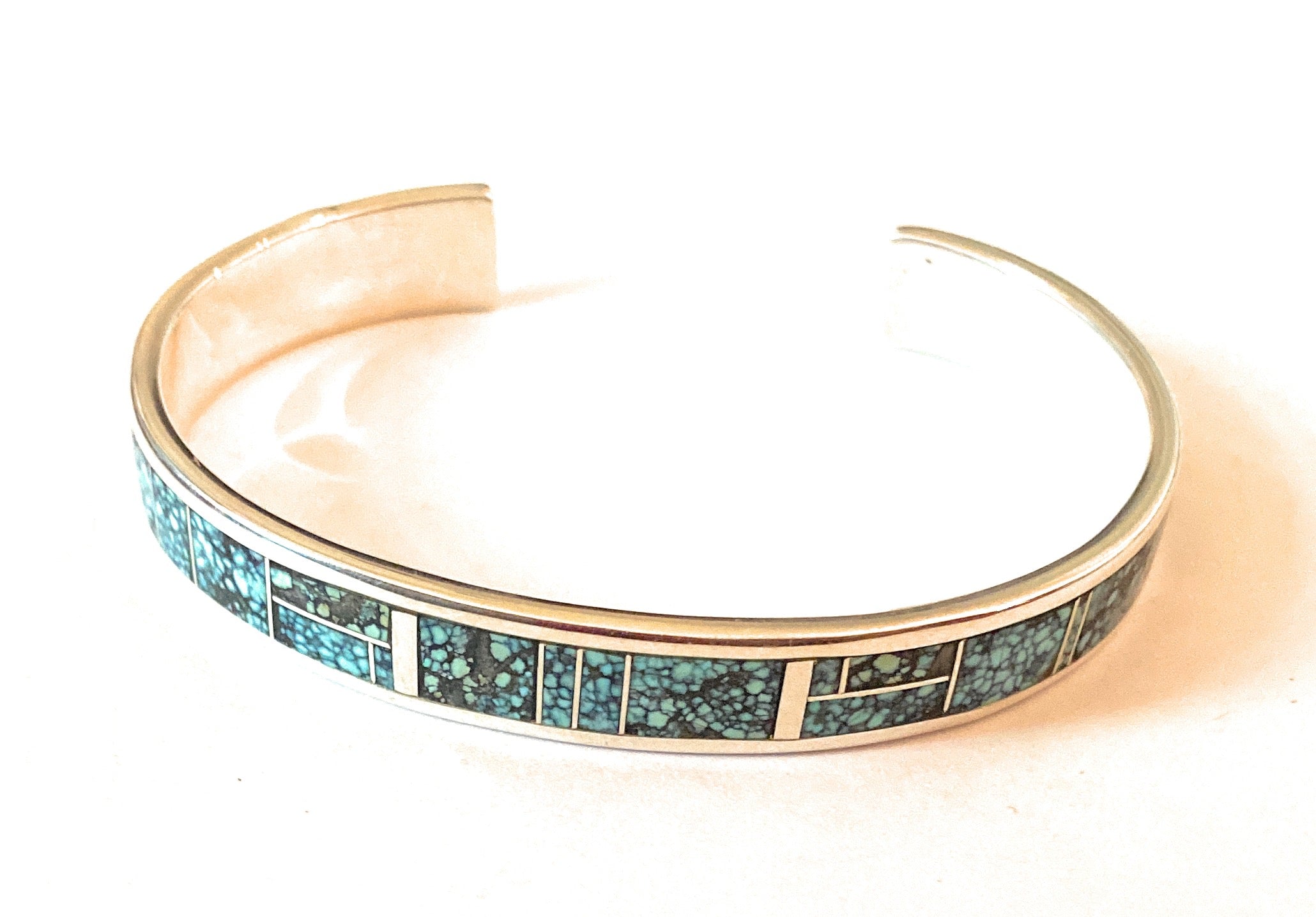 Navajo Kingman Spiderweb Turquoise & Sterling Silver Inlay Cuff Bracelet