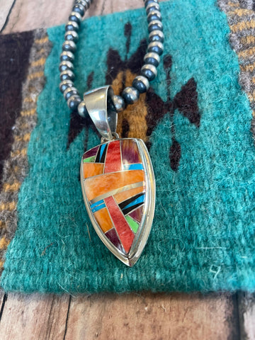 Navajo Multi Stone Inlay & Sterling Silver Pendant