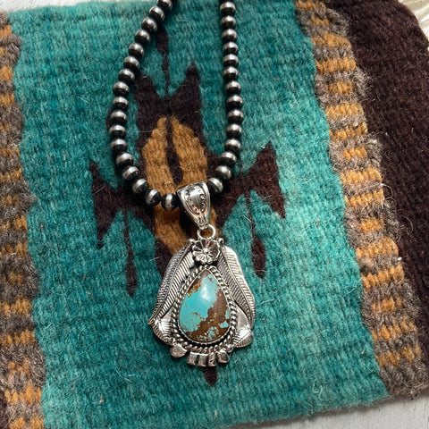 Handmade Sterling Silver & Number 8 Turquoise Pendant Signed Nizhoni