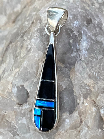 Navajo Onyx, Blue Opal Sterling Silver Pendant