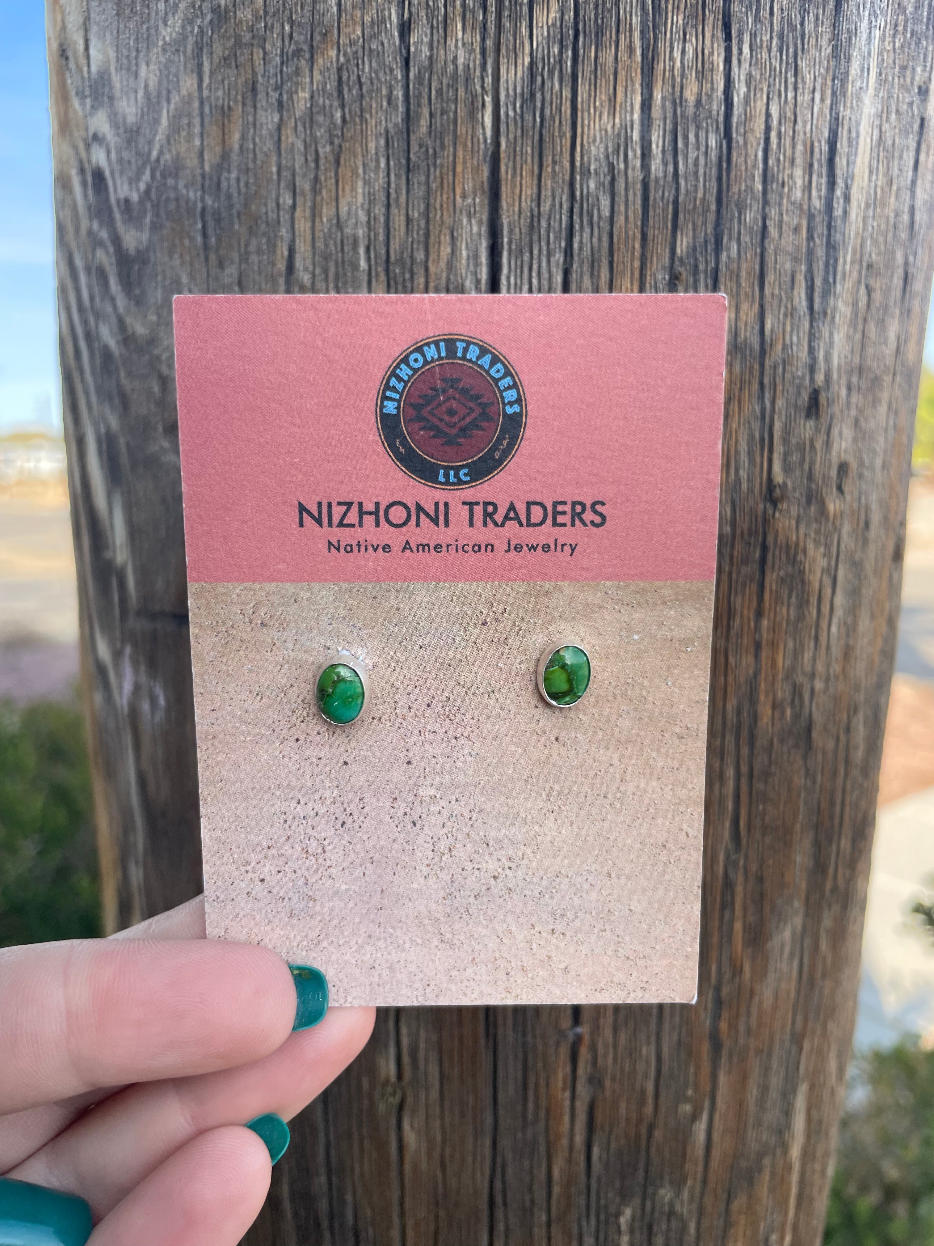 Navajo Sonoran Gold Turquoise & Sterling Silver Stud Earrings