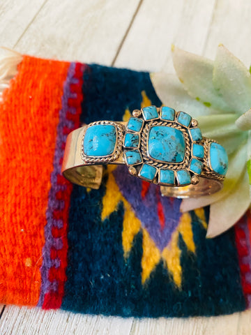 Navajo Old Pawn Vintage Turquoise & Sterling Silver Cuff Bracelet