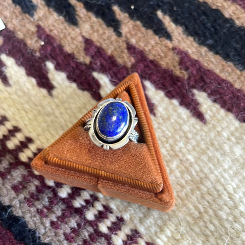 Navajo Sterling Silver Oval Lapis Braided Band Ring