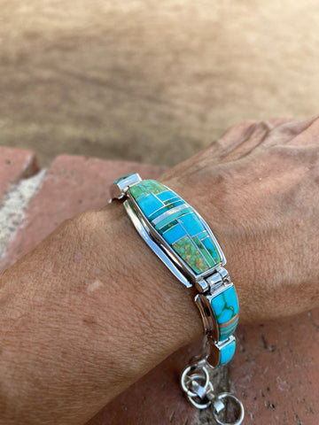 Navajo Sonoran Mountain, Sonoran Gold & Kingman Turquoise Link Bracelet