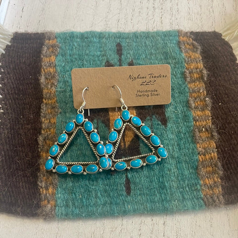 Beautiful Handmade Sleeping Beauty Turquoise Triangle Wire Dangle Earrings By Dan Dobson