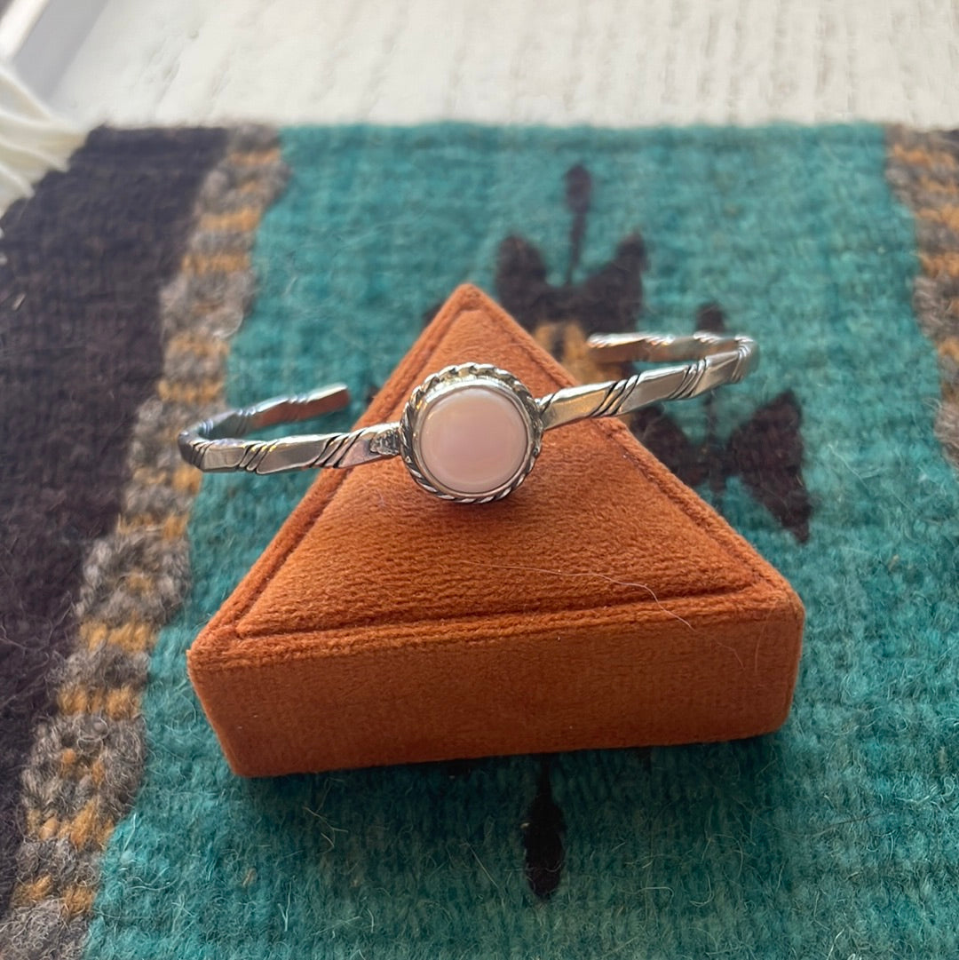 Navajo Pink Conch & Sterling Silver Adjustable Cuff Bracelet