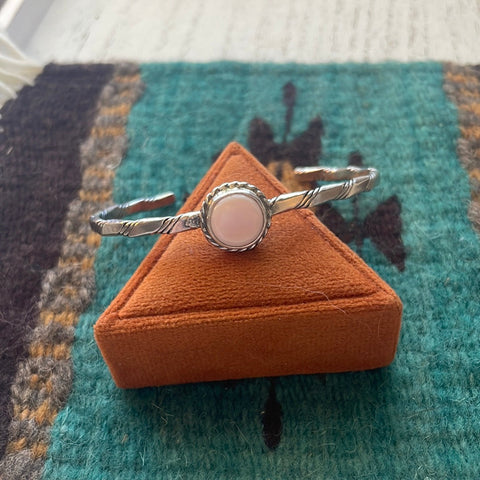 Navajo Pink Conch & Sterling Silver Adjustable Cuff Bracelet