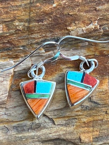 Navajo Turquoise Orange Spiny Mini Triangle Drop Earrings