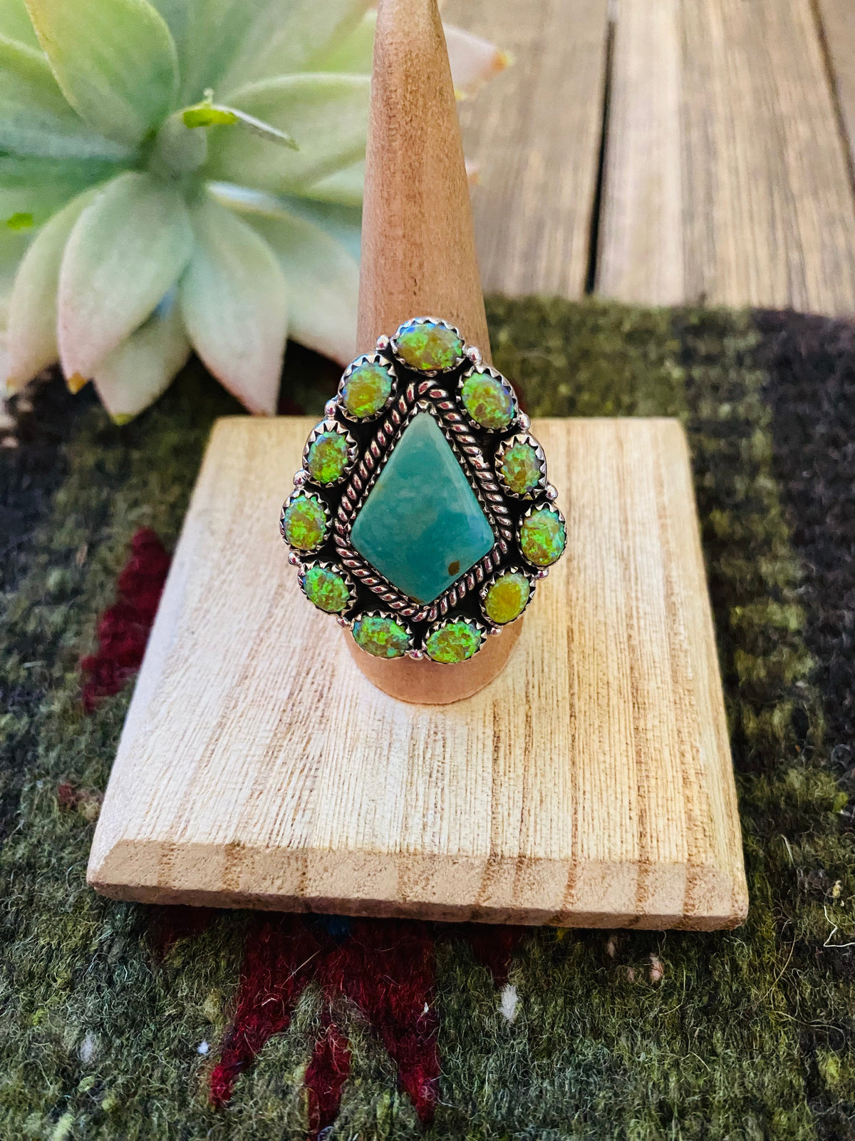 Handmade Sterling Silver, Turquoise & Opal Adjustable Ring