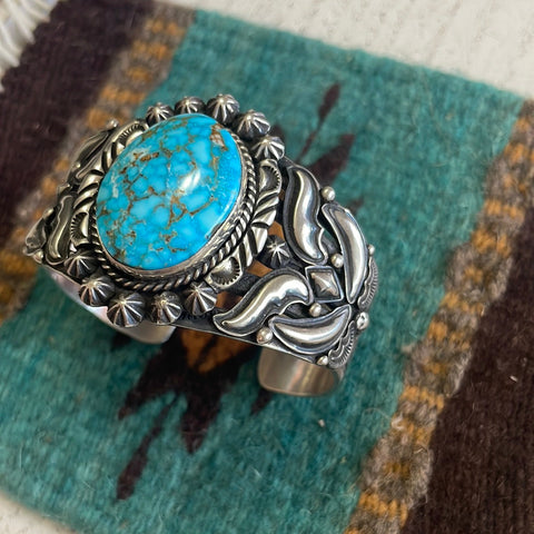 Navajo Turquoise & Sterling Silver Cuff Bracelet Signed Rick Werito