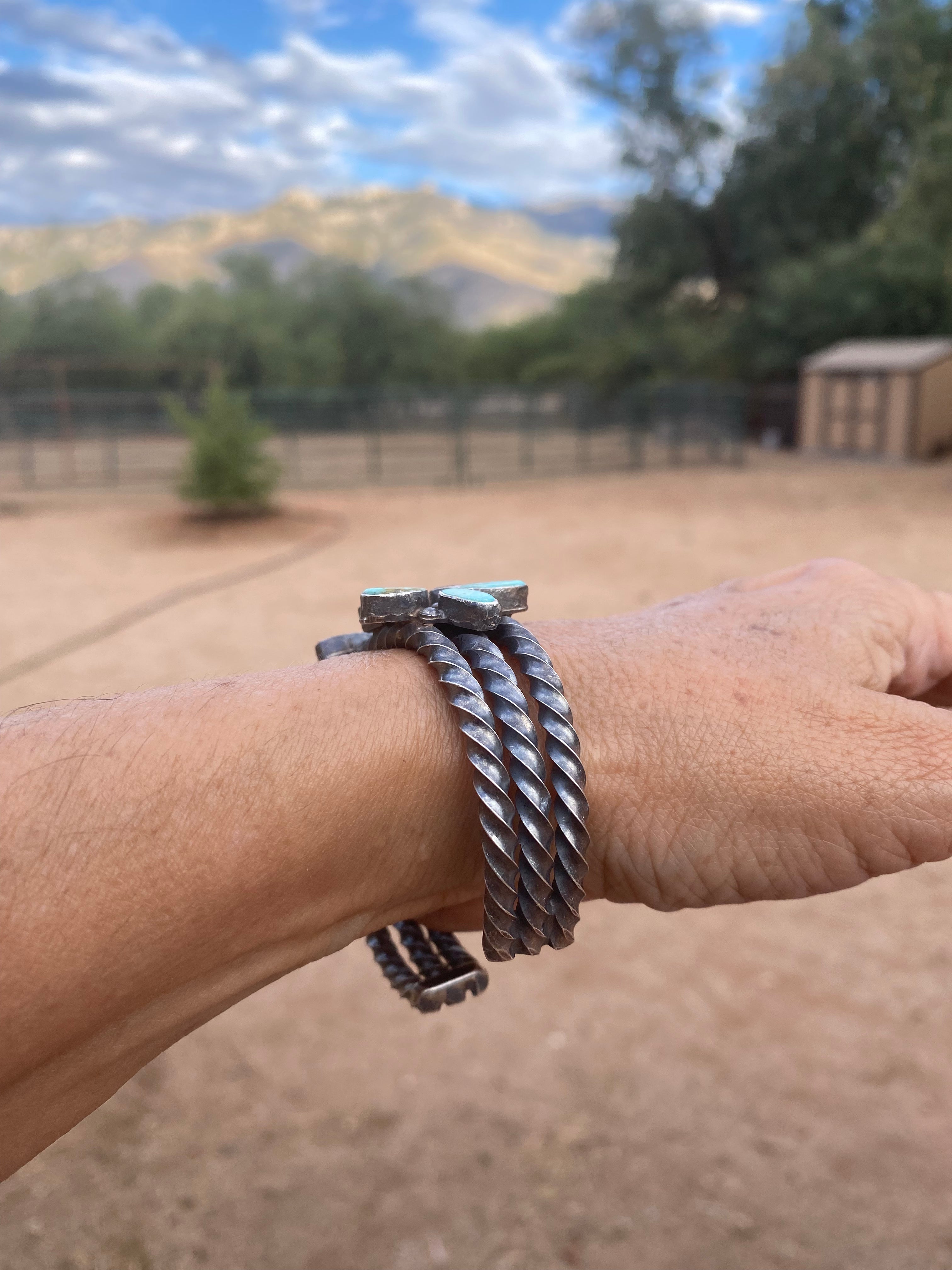 Navajo Jacqueline Silver Royston Turquoise & Sterling Cluster Cuff