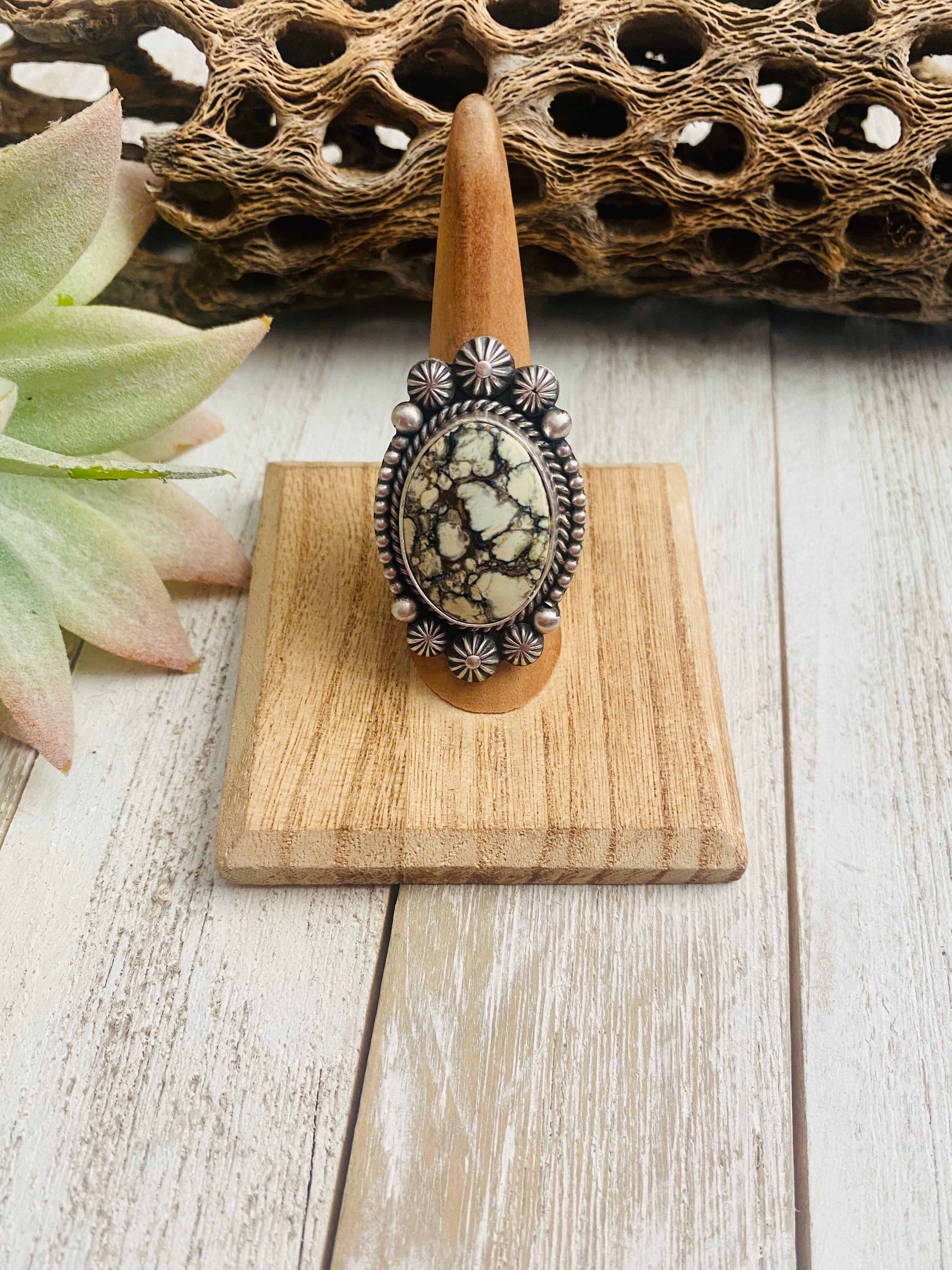 Navajo Sterling Silver And New Lander Turquoise Ring Size 7.5