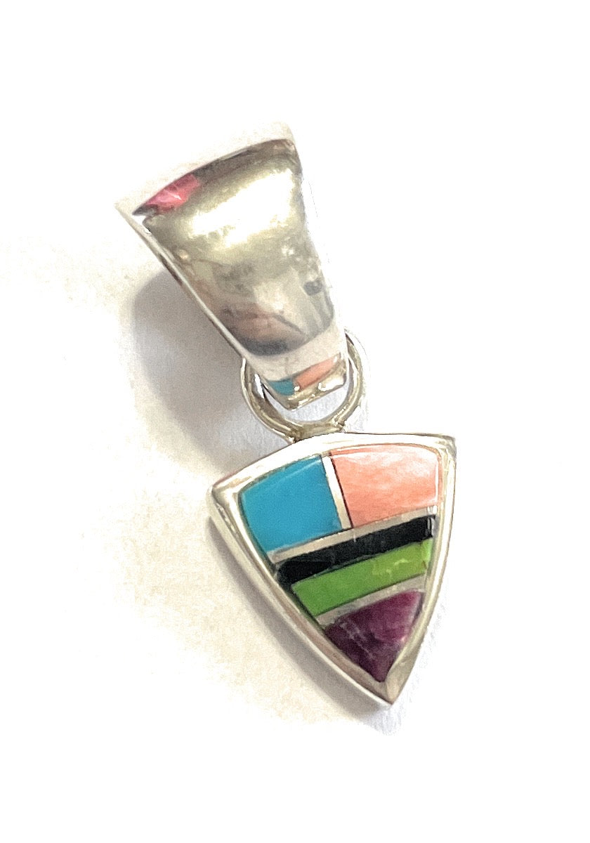 Navajo Multi Stone Inlay & Sterling Silver Circle Pendant